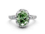 White gold Fancy Green Oval Cut Diamond Scalloped Halo Engagement Ring with Round Shared Prong Band_14