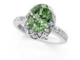 White gold Fancy Green Oval Cut Diamond Scalloped Halo Engagement Ring with Round Shared Prong Band_21