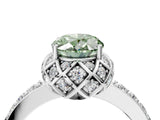 White gold Fancy Green Oval Cut Diamond Scalloped Halo Engagement Ring with Round Shared Prong Band_24