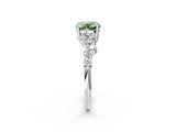 White gold Fancy Green Oval Cut Diamond Scattered Round Accent Ring with Prong Setting_14