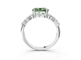White gold Fancy Green Oval Cut Diamond Scattered Round Accent Ring with Prong Setting_15