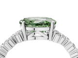 White gold Fancy Green Oval Cut Diamond Scattered Round Accent Ring with Prong Setting_16