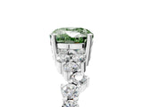 White gold Fancy Green Oval Cut Diamond Scattered Round Accent Ring with Prong Setting_17