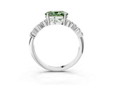 White gold Fancy Green Oval Cut Diamond Scattered Round Accent Ring with Prong Setting_27