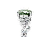 White gold Fancy Green Oval Cut Diamond Scattered Round Accent Ring with Prong Setting_29