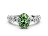 White gold Fancy Green Oval Cut Diamond Side Stone Engagement Ring with Four-Prong Setting_30