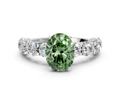 White gold Fancy Green Oval Cut Diamond Side Stone Engagement Ring with Four-Prong Setting_30