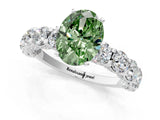 White gold Fancy Green Oval Cut Diamond Side Stone Engagement Ring with Four-Prong Setting_31