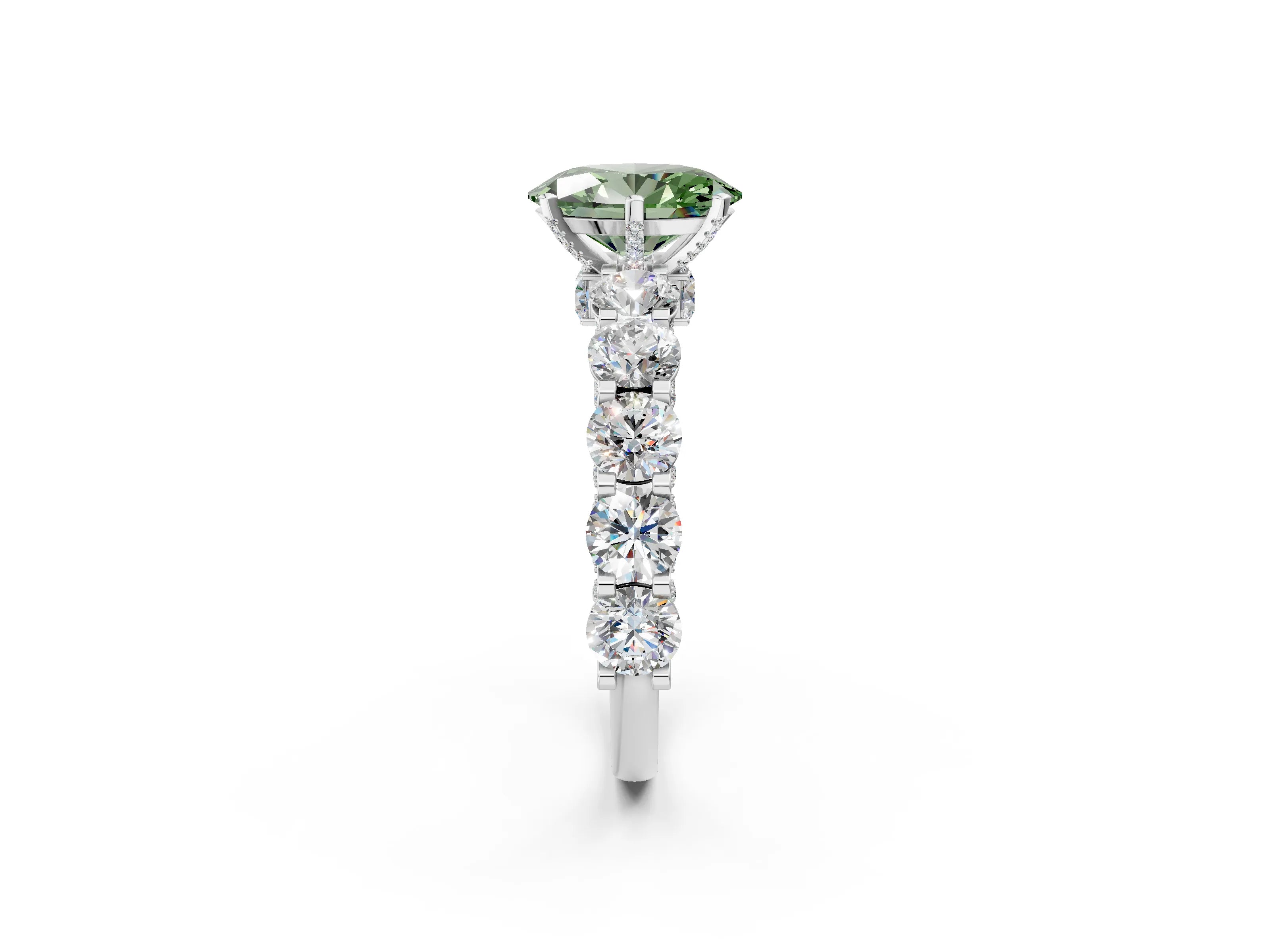 White gold Fancy Green Oval Cut Diamond Side Stone Engagement Ring with Four-Prong Setting_32
