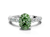 White gold Fancy Green Oval Cut Diamond Side Stone Solitaire Ring with Round  and Four-Prong Setting_156