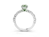 White gold Fancy Green Oval Cut Diamond Side Stone Solitaire Ring with Round  and Four-Prong Setting_159