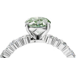 White gold Fancy Green Oval Cut Diamond Side Stone Solitaire Ring with Round  and Four-Prong Setting_160