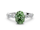 White gold Fancy Green Oval Cut Diamond Side Stone Solitaire Ring with Round  and Four-Prong Setting_37