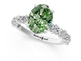 White gold Fancy Green Oval Cut Diamond Side Stone Solitaire Ring with Round  and Four-Prong Setting_38