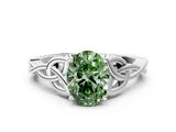 White gold Fancy Green Oval Cut Diamond Solitaire Celtic Knot Ring with Four-Prong Setting_86