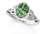 White gold Fancy Green Oval Cut Diamond Solitaire Celtic Knot Ring with Four-Prong Setting_87