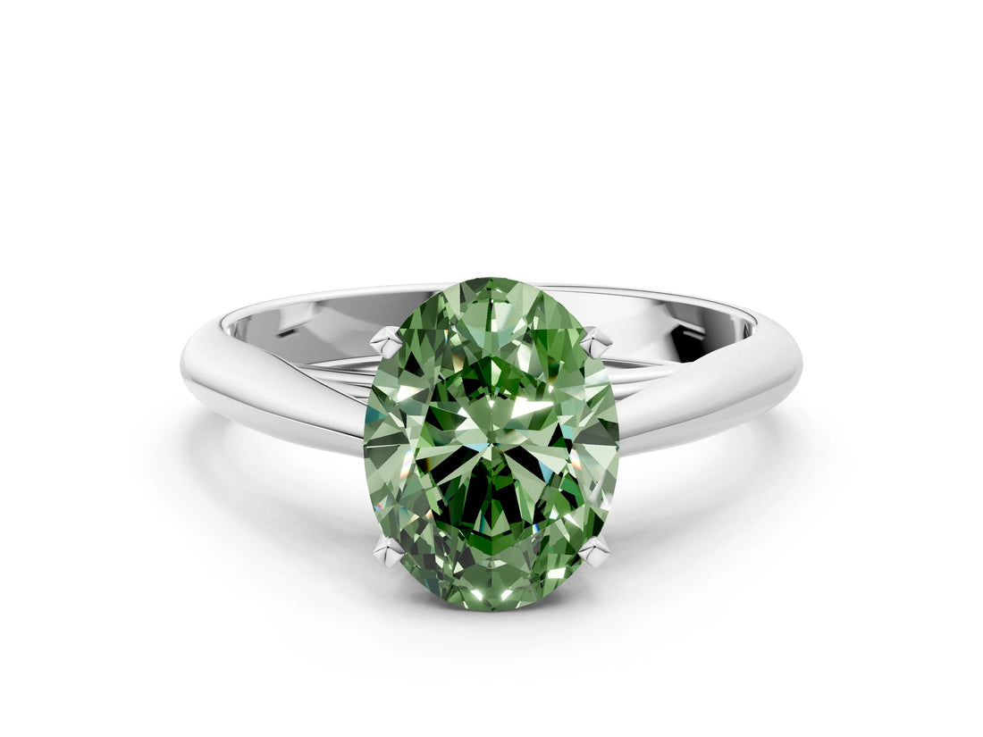White gold Fancy Green Oval Cut Diamond Solitaire Engagement Ring with Cathedral Setting and Four-Prong Mount_104