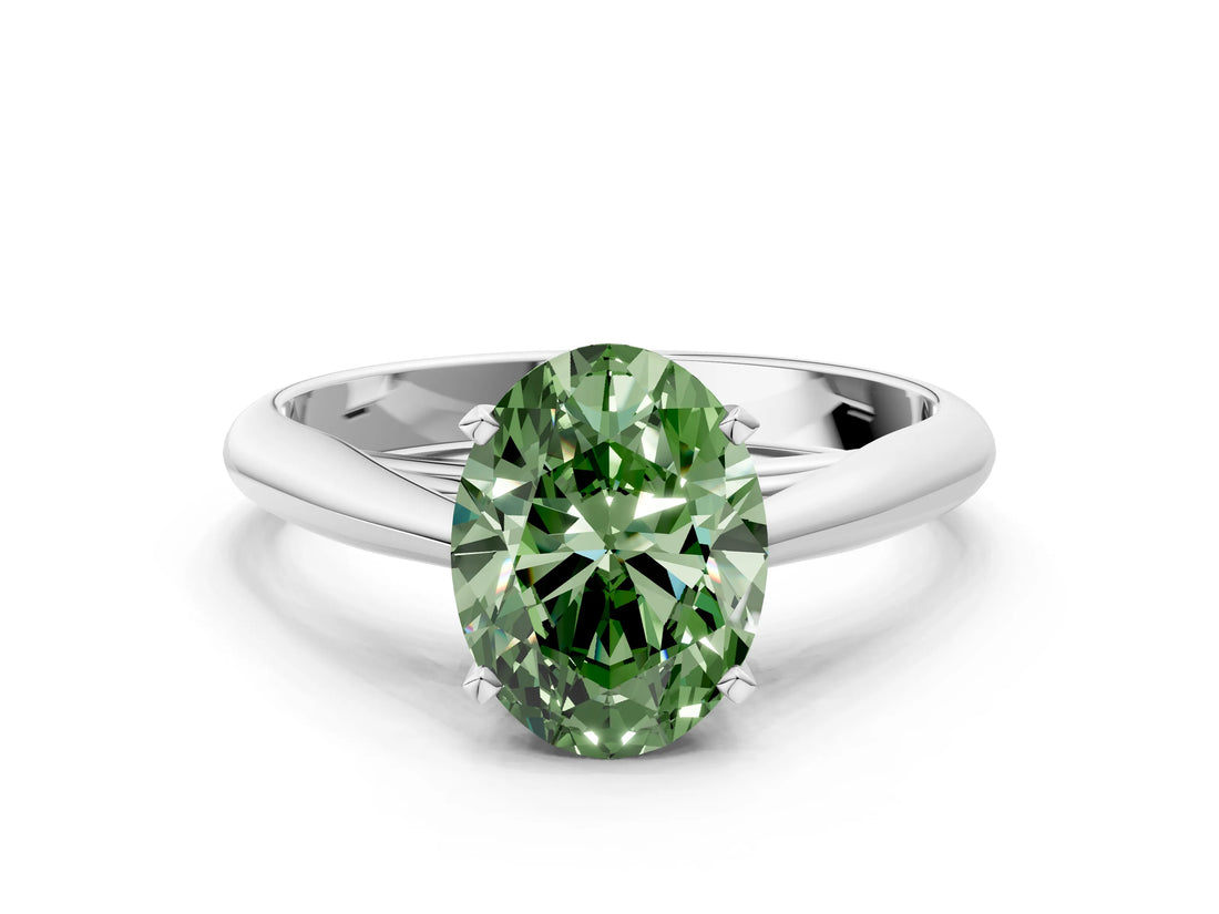 White gold Fancy Green Oval Cut Diamond Solitaire Engagement Ring with Cathedral Setting and Four-Prong Mount_131