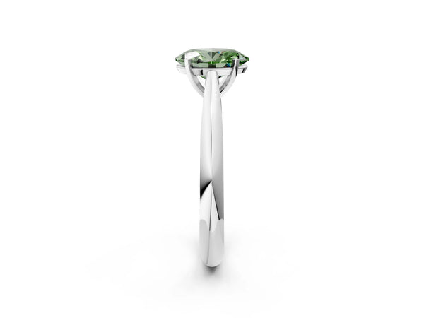 White gold Fancy Green Oval Cut Diamond Solitaire Engagement Ring with Cathedral Setting and Four-Prong Mount