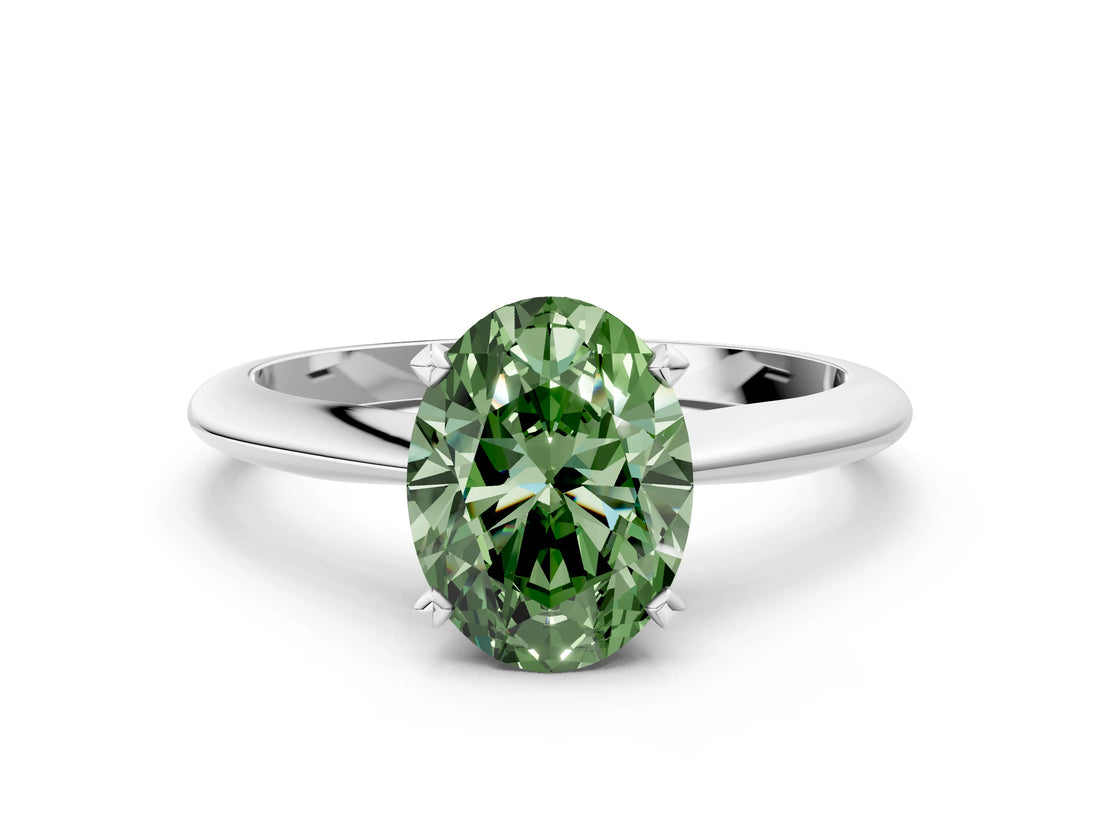 White gold Fancy Green Oval Cut Diamond Solitaire Engagement Ring with Classic Band and Four-Prong Setting_48