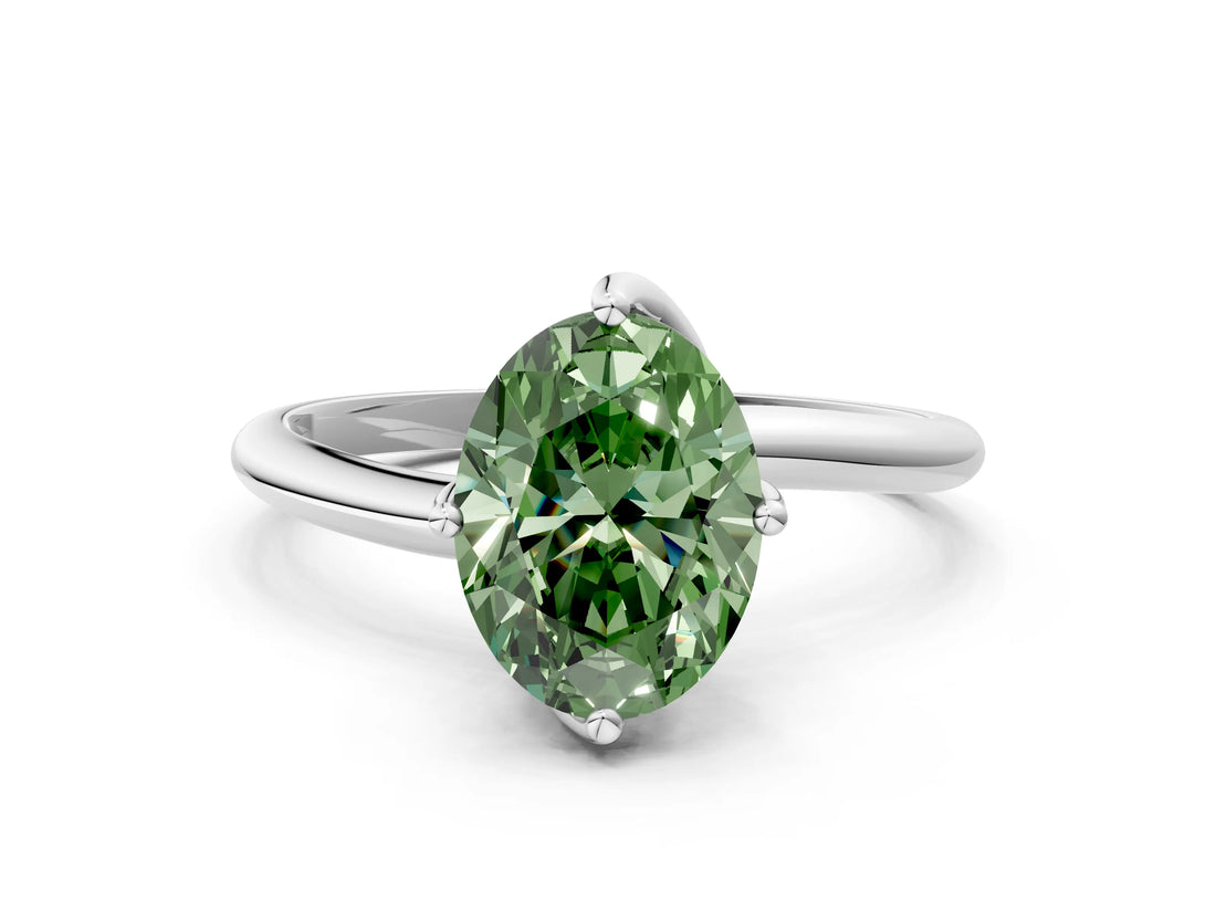 White gold Fancy Green Oval Cut Diamond Solitaire Engagement Ring with Four-Prong Setting and Classic Band_20
