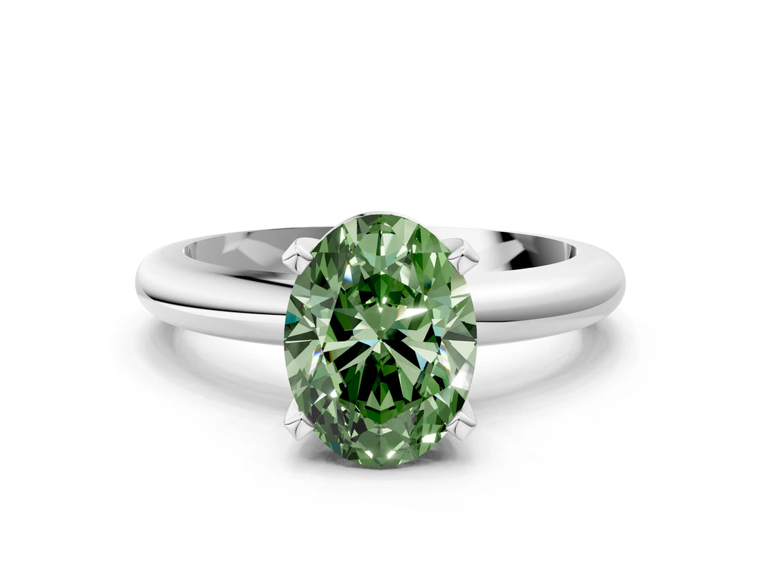 White gold Fancy Green Oval Cut Diamond Solitaire Engagement Ring with Round Band and Four-Prong Setting_206