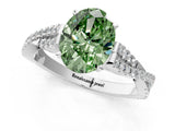 White gold Fancy Green Oval Cut Diamond Solitaire Engagement Ring with Twisted Pavé Band and Four-Prong Setting_81