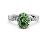 White gold Fancy Green Oval Cut Diamond Solitaire Pavé Engagement Ring with Round Band and Prong Setting_50
