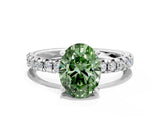 White gold Fancy Green Oval Cut Diamond Solitaire Pavé Engagement Ring with Round Band and Prong Setting_80