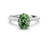 White gold Fancy Green Oval Cut Diamond Solitaire Ring with Beaded Band and Prong Setting_374