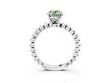 White gold Fancy Green Oval Cut Diamond Solitaire Ring with Beaded Band and Prong Setting_377