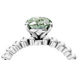 White gold Fancy Green Oval Cut Diamond Solitaire Ring with Beaded Band and Prong Setting_384