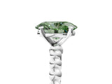 White gold Fancy Green Oval Cut Diamond Solitaire Ring with Beaded Band and Prong Setting_385