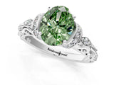White gold Fancy Green Oval Cut Diamond Solitaire Ring with Filigree Band and Four-Prong Setting_79