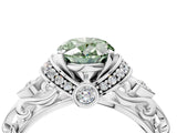 White gold Fancy Green Oval Cut Diamond Solitaire Ring with Filigree Band and Four-Prong Setting_82