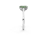 White gold Fancy Green Oval Cut Diamond Solitaire Ring with Flower Prong Setting and Classic Band_112