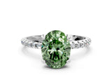 White gold Fancy Green Oval Cut Diamond Solitaire Ring with Four-Prong Setting and Pavé Band_15