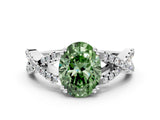 White gold Fancy Green Oval Cut Diamond Solitaire Ring with Four-Prong Setting and Twisted Pavé Band_34