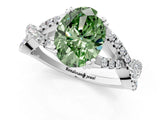 White gold Fancy Green Oval Cut Diamond Solitaire Ring with Four-Prong Setting and Twisted Pavé Band_35