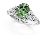 White gold Fancy Green Oval Cut Diamond Solitaire Ring with Hidden Halo and Pavé Band_70