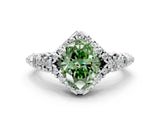 White gold Fancy Green Oval Cut Diamond Solitaire Ring with Hidden Halo and Pavé Band_73