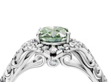 White gold Fancy Green Oval Cut Diamond Solitaire Ring with Hidden Halo and Pavé Band_73