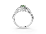 White gold Fancy Green Oval Cut Diamond Solitaire Ring with Hidden Halo and Pavé Band_76