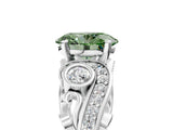 White gold Fancy Green Oval Cut Diamond Solitaire Ring with Milgrain Pavé Band and Four-Prong Setting_253