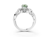 White gold Fancy Green Oval Cut Diamond Solitaire Ring with Milgrain Pavé Band and Four-Prong Setting_263