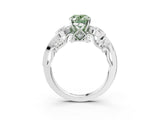 White gold Fancy Green Oval Cut Diamond Solitaire Ring with Milgrain Pavé Band and Four-Prong Setting_275
