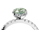 White gold Fancy Green Oval Cut Diamond Solitaire Ring with Pavé Band and Four-Prong Setting_136