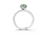 White gold Fancy Green Oval Cut Diamond Solitaire Ring with Pavé Band and Four-Prong Setting_147