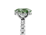 White gold Fancy Green Oval Cut Diamond Solitaire Ring with Pavé Band and Four-Prong Setting_149