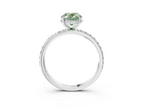 White gold Fancy Green Oval Cut Diamond Solitaire Ring with Pavé Band and Hidden Halo_30